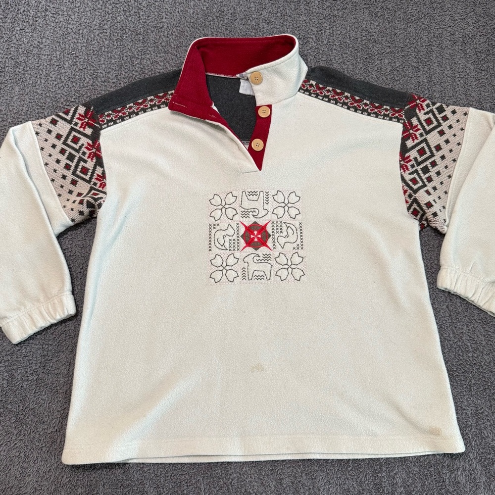 🔥 90s Fleece Kates Essentials Nordic Pullover Women’s L Snowflake Design Vintage